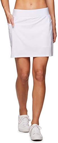 RBX Active Women's Fashion Stretch Woven Flat Front Athletic Golf/Tennis Skort with Attached Bike Shorts and Pockets S21 White XL