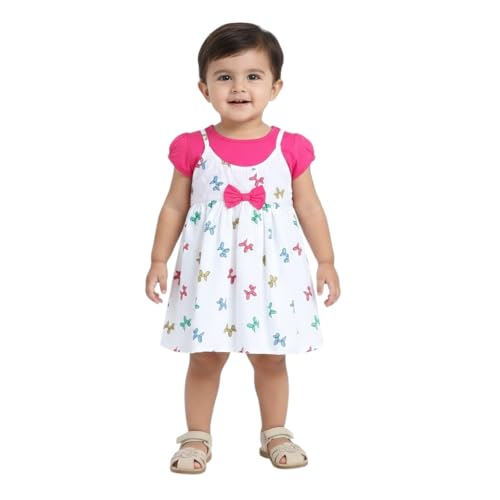Image of Mama&Bebe Summer Dress for Girls with Cotton Soft Lining | Printed Fit & Flare Kids Outfit with Cute Bow Detail | Comfortable Breathable Party & Outing Dress for Toddlers and Little Girls