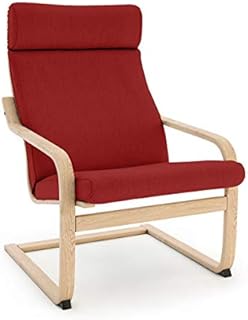 Vinylla Armchair Replacement Cover Compatible with Ikea Poang (Cushion Design 3, Cotton - Red)