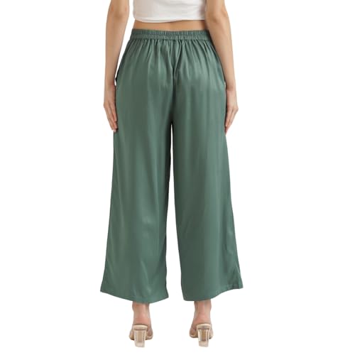 Image of SAADAA Palazzo Pants for Women Half-Elasticated Waistband | Palazzo for Women in Soft Viscose Fabric | Regular Fit with Mid Rise Waist & Deep Pockets | Versatile for Formal & Casual Wear