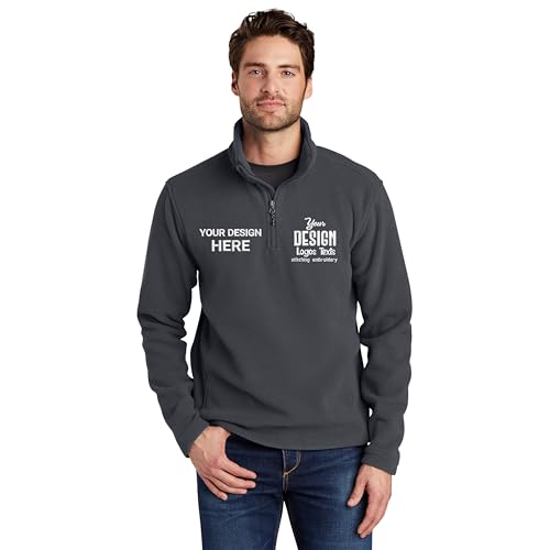 Embroidered Fleece Zip Pullover for Men, Custom Text Fleece Sweater, Black