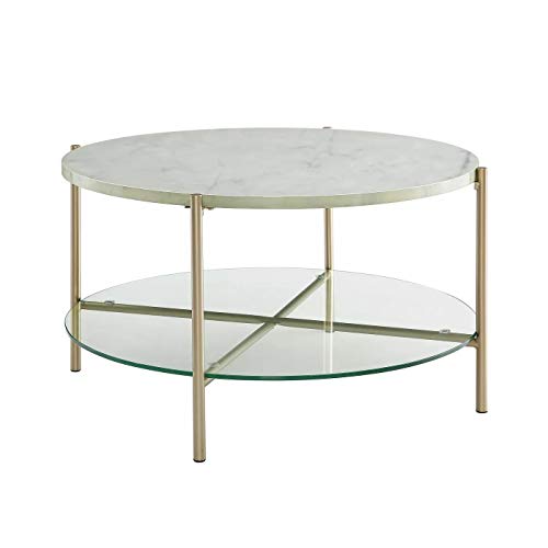 Round Modern Glam Coffee Table (White/Gold) Round Modern Glam Coffee Table (White/Gold)