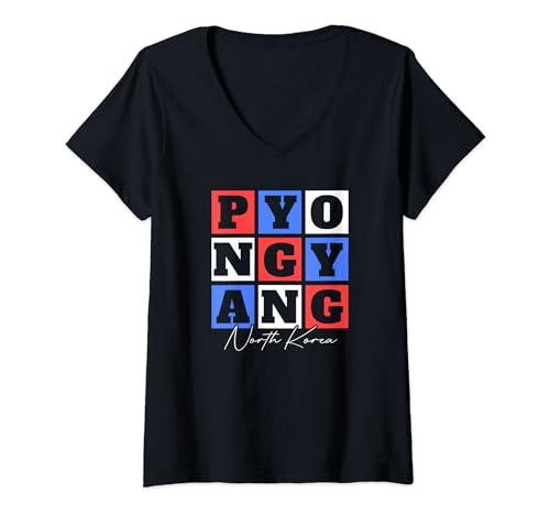 Pyongyang Corea del Norte Viaje Vacaciones Souvenir Camiseta Cuello V