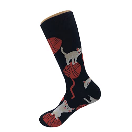 Cat Yarn Dress Socks Funny Novelty Crazy Fun Design Men Size 8-12 Cotton Casual Crew Colorful Funky Fancy Socks Gift for Men3