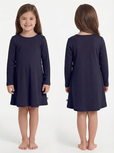 Image of City Threads Girls' 100% Cotton Long Sleeve Dress - Active Kids School, Playing, Parties - Made in USA