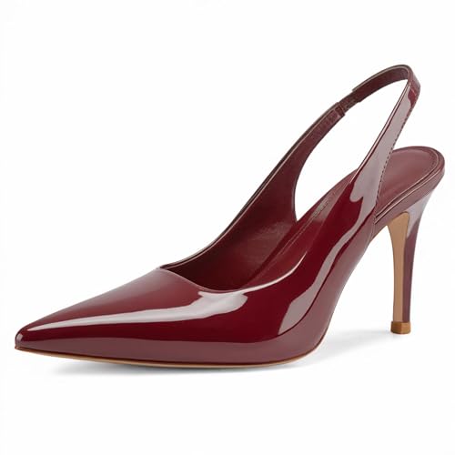 Burgundy Slingback Heels for Women Pointed Toe Stiletto Heels Closed Toe Pumps Slip on High Heels...
