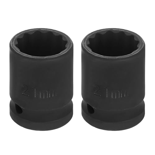 Image of HARFINGTON 2pcs 1 /2 inch Drive x 21mm Shallow Impact Socket 12-Point Metric CR-V Steel Spindle Nut Impact Flip Sleeve for Home Auto Nuts Bolts Repair