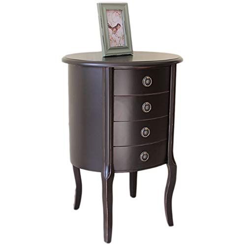 Table HUO d'appoint, de téléphone Ronde en Bois Massif, de Chevet, Armoire de côté canapé, Armoire de Rangement à 4 tiroirs -51 * 70,5 cm