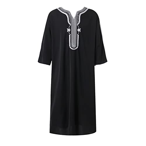 Thobes for Men Muslim Outfits Kaftans Embroidered Casual Shirt Long Sleeve Nightgowns Arabic Caftans3