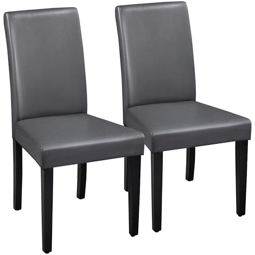 Image of Yaheetech Dining Chairs Set of 2 Faux Leather Modern Dining Room Chairs with Rubberwood Legs and Padded Seat for Kitchen /Living Room /Restaurant, Dark Gray