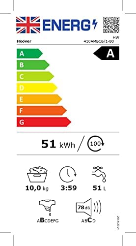 Hoover H-Wash 500 HW410AMBCB Freestanding Washing Machine, WiFi Connected, Energy Class A, 10 kg Load, 1400 rpm, Black