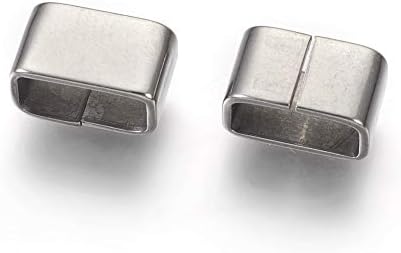DanLingJewelry 50Pcs Silver Color Stainless Steel Rectangle Slide Beads 4x8.5mm Large Hole Leather Cord Slider Loose Beads for DIY Necklace Bracelet Jewelry Making image 5