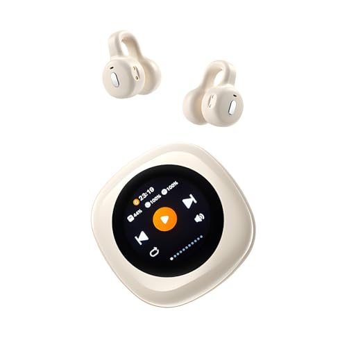 Echopals Ear Clip Wireless Earbuds, Multi-Functional Touch Screen Display, 13mm Speakers with Dynamic Sound, 4Hr Single Play and 20Hr with Case, TF Ca