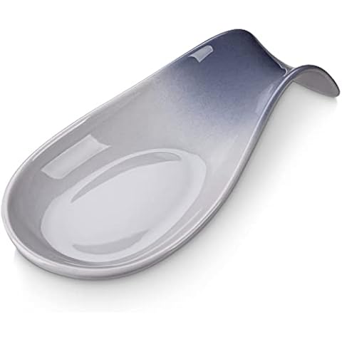 LOVECASA Stoneware Spoon Rest Spatula Holder, 9 Inch Spoon Holder for Stove Top, Large Spoon Rests for Kitchen Counter, Gray Utensil Rest Cover