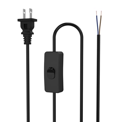 5.9FT Replacement Power Cable with Switch for Lamps – DIY Lamp Repair Extension Cord for Household, Christmas & Light Projects (Black)