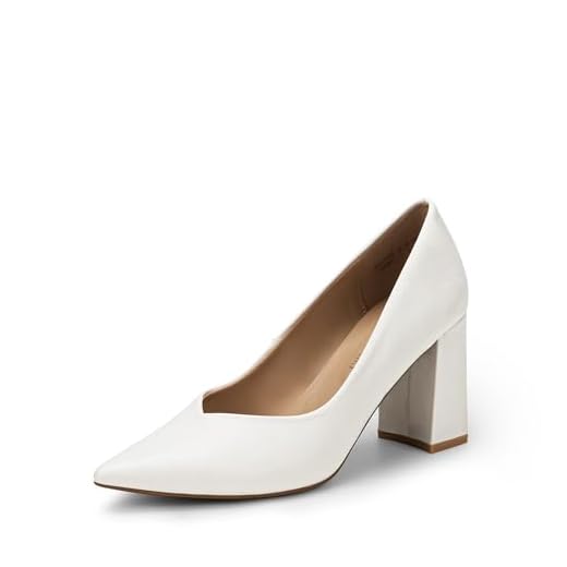 DREAM PAIRS SDPU2229W Women?s High Chunky Closed Toe Block Heels Pointed Toe Wedding Party Elegant Slip On Pumps Shoes White Pu Size 8 M US