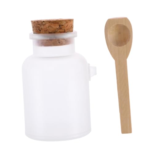 Homoyoyo Pot Vide en Plastique Abs 100g Rond avec Bouchon en Liège et Cuillère Intégrée, pour Sels de Bain Cosmétiques, Réutilisable pour Épices et Cosmétiques Maison