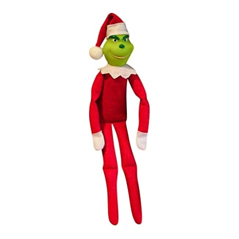 Ombhsd Christmas Grinch Doll, Cute Christmas Suffed Plush Toy Dressed with a Santa Suit and Matching Hat, Christmas Elf Ornament for Home Decor Kids Xmas Gifts (Red) Cover