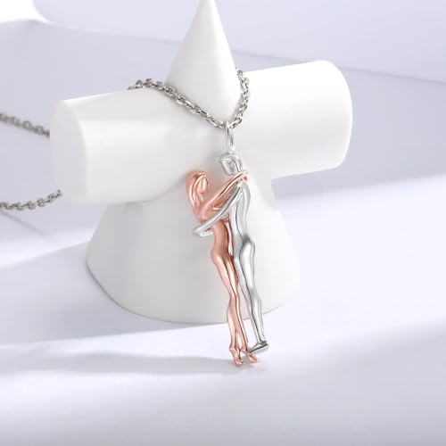 Hug Necklace for Women Wife Girlfriend 925 Sterling Silver Man and Woman Hugging Necklace Couples Jewelry3