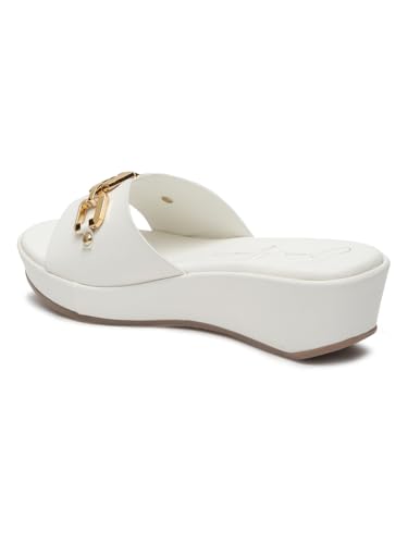 Image of Bruno Manetti Women's Slipon Back Open with Upper Golden Buckle Round Toe Comfort Platform Wedges