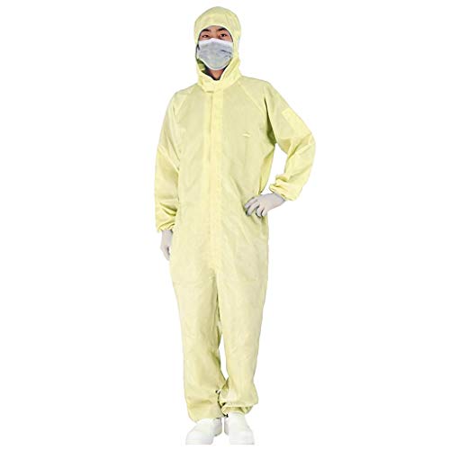 Lloopyting Protective Coverall with Hood Dust Safety Suit Chemical Hazmat Isolation Suit Yellow