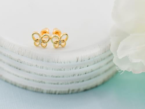 Cherished Moments 14K Gold-Plated Butterfly Screw Back Earrings with CZs for Babies, Little Girls, Kids, Teens and Women4