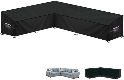 LAMUNI Gartenlounge Abdeckplane L-Form Loungemöbel Schutzhülle für Loungesofa Plane Loungemöbel l Form 420D Oxford Wasserdicht Abdeckung Gartenmöbel L Form Ecksofa Abdeckhaube, 210