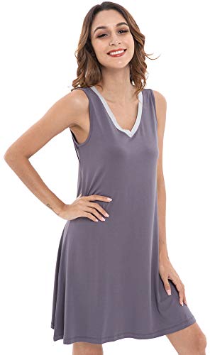 Image of GYS Cooling Bamboo Viscose Nightgowns for Women, Lightweight Sleeveless V Neck Sleep Shirt for Hot Sleepers, Soft Night dress
