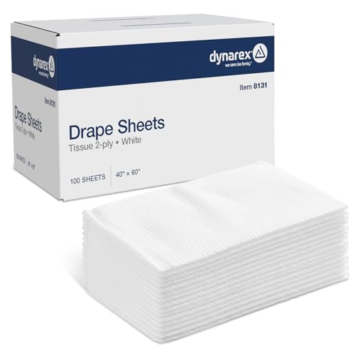 Image of Dynarex Disposable Drape Sheets - 40 inch x 60 inch (Case of 100), White, 2-Ply Tissue Paper for Patient Privacy, Exams, and Procedures