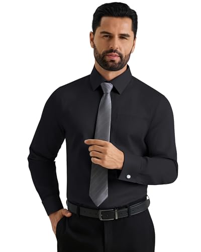 Image of Alimens & Gentle French Cuff Regular Fit Dress Shirts (Cufflink Included) | Office Work,Business Casual,Wedding,Formal Event,Interview,cufflink,Soft,Breathable,Polyester Cotton