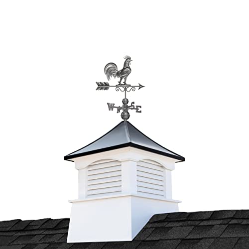 30" Square Coventry Vinyl Cupola With Black Aluminum Roof And Dark Zinc Aluminum Rooster Weathervane By Good Directions #TOP16