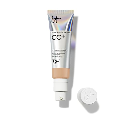 IT Cosmetics, Base de Maquillaje, Tratamiento Antiedad e Hidratante con SPF50+, Cobertura Total, Acabado Natural, 12 Tonos Disponibles, Neutral Medium, YSBB CC+, 32ml