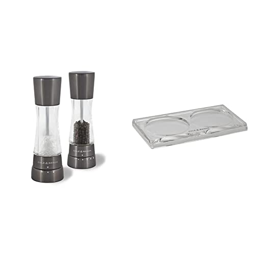 Cole & Mason H59428G Derwent Gunmetal Salt and Pepper Mills / H306119 Ramsgate Clear Salt and Pepper Mill Tray | Bundle | Lifetime Mechanism Guarantee - Mills, 190 mm