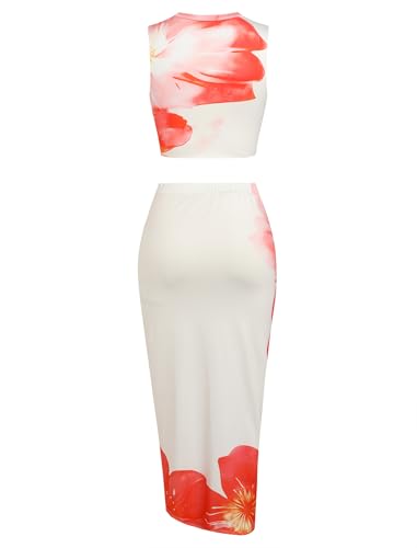 Image of ZAFUL Women's Casual Sleeveless Summer Two Piece Outfits Crop Top and Side Split Draped Ruched Maxi Skirt Set Solid Suiting