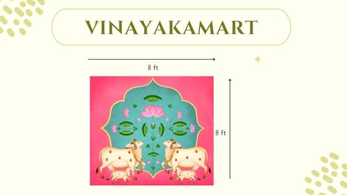 Image of backdrops for varalakshmi Pooja | pichwai Backdrop | Cow backdropss Cloth for decorationss |poojas backdropss |pichwai backdropss Cloth Decorations (8x8 FEET) Dark Lotus | Lakshmi poojas Backdrop