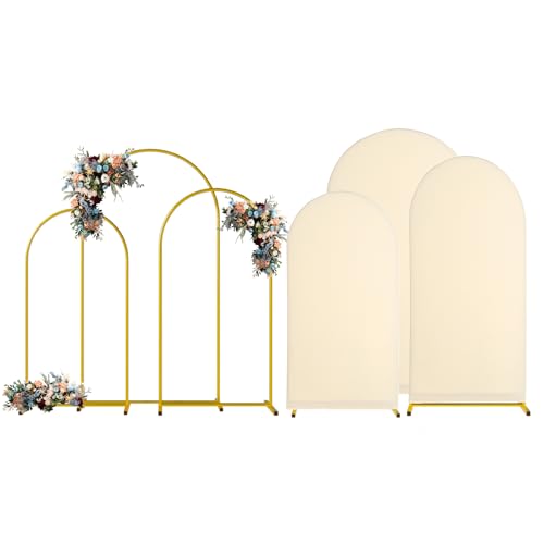 Nexyetnov Wedding Arch Backdrop Stand with Champagne Cover, 7.2FT- 6.6FT- 6FT
