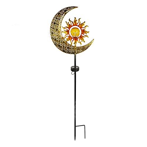 Tiamu Garden Solar Lights Outdoor Decorative, Sun & Moon le Glass Globe Metal Stake Light Decorations for Lawn Patio