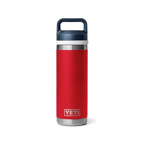 Image of YETI Rambler 18 oz Bottle, Vacuum Insulated, Leakproof, Stainless Steel with Chug Cap, Rescue Red /White /Navy