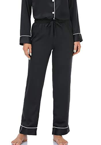 Women's Satin Pajama Set Long Sleeve Button Down Sleepwear 2-Piece Silky Pj Set