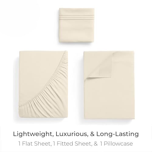 Image of Mellanni Twin Sheets Set - 3 PC Iconic Collection Bedding | Hotel Luxury, Extra Soft, Cooling Bed Sheets - Wrinkle, Fade, Stain Resistant (Twin, Golden Ivory)
