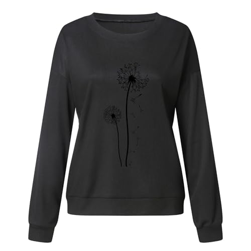 Sweat-shirt pour femmes col rond deux lots avec imprimé pissenlit et rayures noir