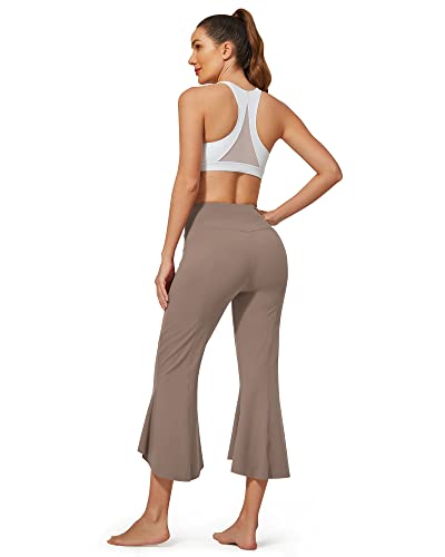 Image of G4Free Capri Pants for Women Stretch Yoga Dress Pants with Pockets Ruffle Bell Bottom Athletic Work Leggings