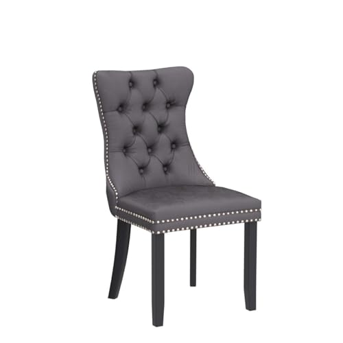 Image of Virabit Tufted Velvet Upholstered Chairs Set of 2, Nailhead Back and Ring Pull Trim, Solid Wood Chairs for Kitchen /Bedroom /Dining Room (Grey)