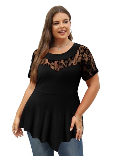 Magritta Plus Size Tops for Women Casual Summer Crew Neck Tunics Short Sleeve Loose Shirts Blouses 1X-5X3