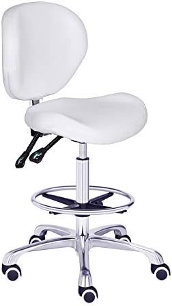 Kaleurrier Adjustable Stools Drafting Chair with Backrest & Foot Rest,Tilt Back,Peneumatic Lifting Height,Swivel Seat,Rolling wheels,for Studio,Dental,Office,Salon and Counter,Home Desk Chairs (White)