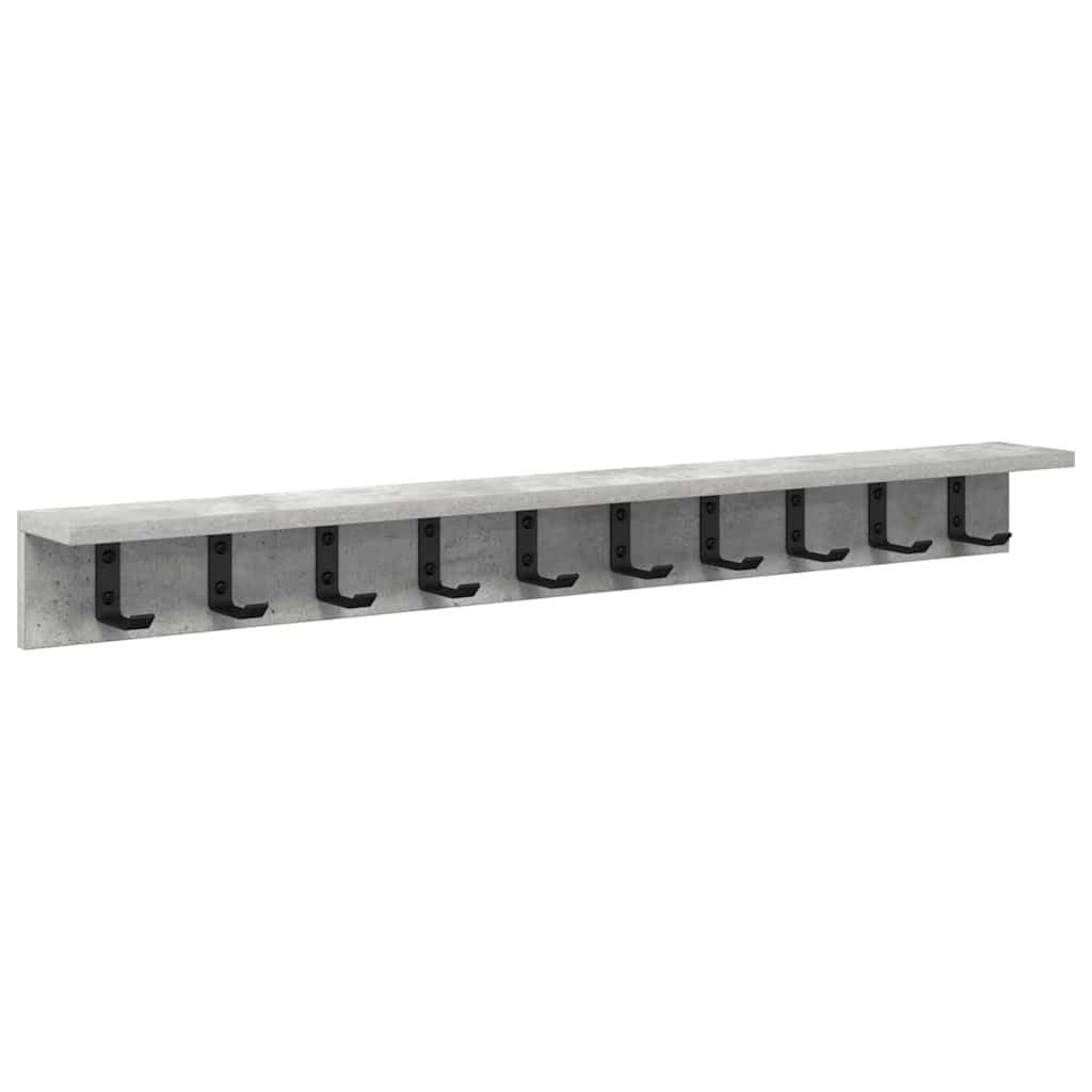 39-Inch Engineered Wood Wall Shelf with Metal Hooks, Concrete Gray | This 39.4 x 4.1 inch wall-mounted coat rack is ideal for hanging coats and keys in entryways, bedrooms, and offices.