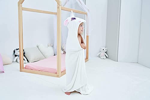 HIPHOP PANDA Hooded Towel - Rayon Made from Bamboo, Bath Towel with Bear Ears for Newborn, Babie, Toddler, Infant - Absorbent Large Baby Towel - Unicorn, 37.5 x 37.5 Inch