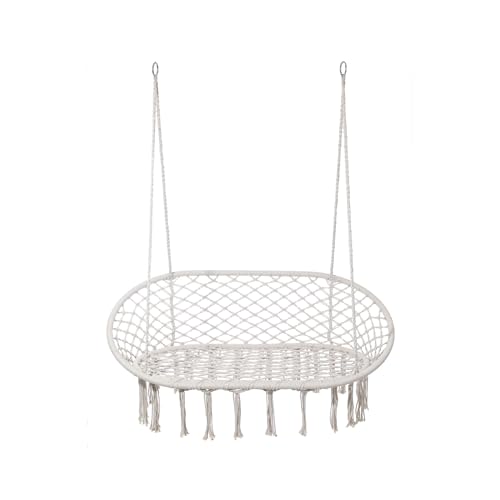 Rebecca Mobili Divano a Dondolo 2 Posti, Poltrona Sospesa Grande, Bianco Crema, Acciaio Policotone, per Interno o Esterno, Stile Boho, Robusta - Misure HxLxP: 150 x 130 x 70 cm - Art. RE7173