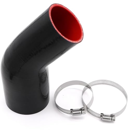 Image of 45 Degree 2-1 /2 to 3 inch(63-76mm) Silicone Reducer Coupler Hose, 4-Ply Reinforced Wall Thickness 5mm, Length 4inch(102mm) with 2PCS Clamps for Turbo /Intercooler /Intake /Exhaust Piping