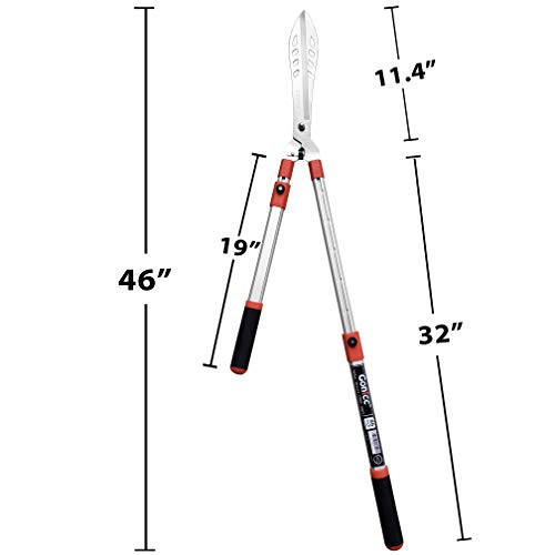 gonicc Professional Adjustable 33"+ 13" Hedge Shears. Handle Length Range 19"-32", with Wavy SK-5 Steel Blade, Adjustable Blade Pressure,Garden Pruning Hand Hedge Trimmers, Grass Clippers Shears